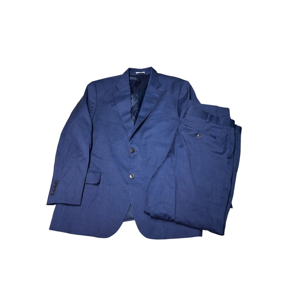 Peter Millar Mens 44R 36X29 Blue Glen Plaid Wool Blend 2 Pc Suit Made in Canada